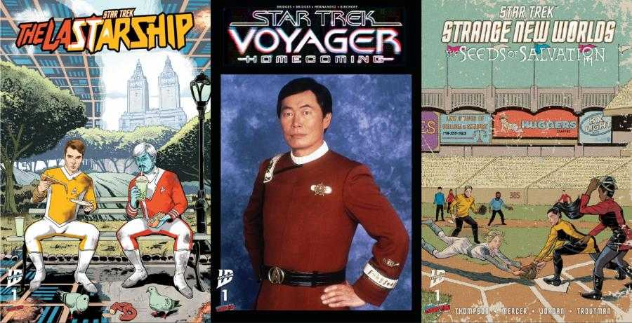 STAR TREK: THE LAST STARSHIP #1 NYCC exclusive variant by Sean Von Gorman; STAR TREK: VOYAGER - HOMECOMING #1 NYCC exclusive photo variant; STAR TREK: STRANGE NEW WORLDS - THE SEEDS OF SALVATION #1 NYCC exclusive variant by Gregory Maldonado, Anthony Fowler Jr. & Charlie Kirchoff