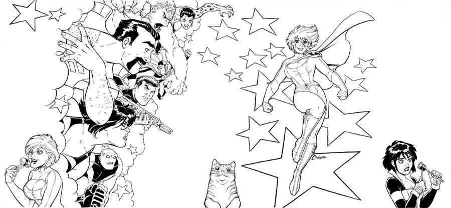 Final line art, pencil and inks, from Amanda, inclusive of the interior flaps of the dust jacket.