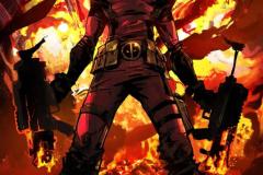 Displate-Deadpool-Fiery-Mayhem-Metal-Poster