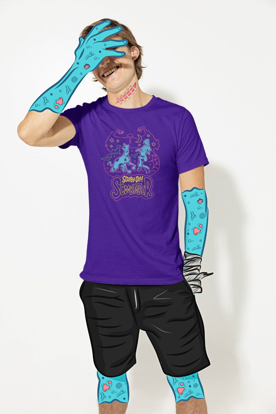 SD-Scoobtober_bella-canvas-t-shirt-mockup-of-a-man-with-zombie-like-illustrations-m15176